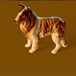 Vintage porcelain collie dog figurine.